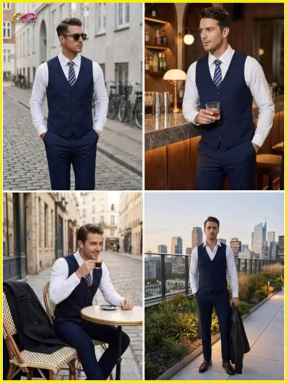 Slim Fit V-Neck Vest Pant Suit Set Modern Formal Casual Business Wear